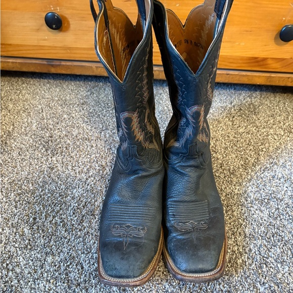 Lucchese Black Cowboy Boots with Decorative Stitching - Picture 2 of 11